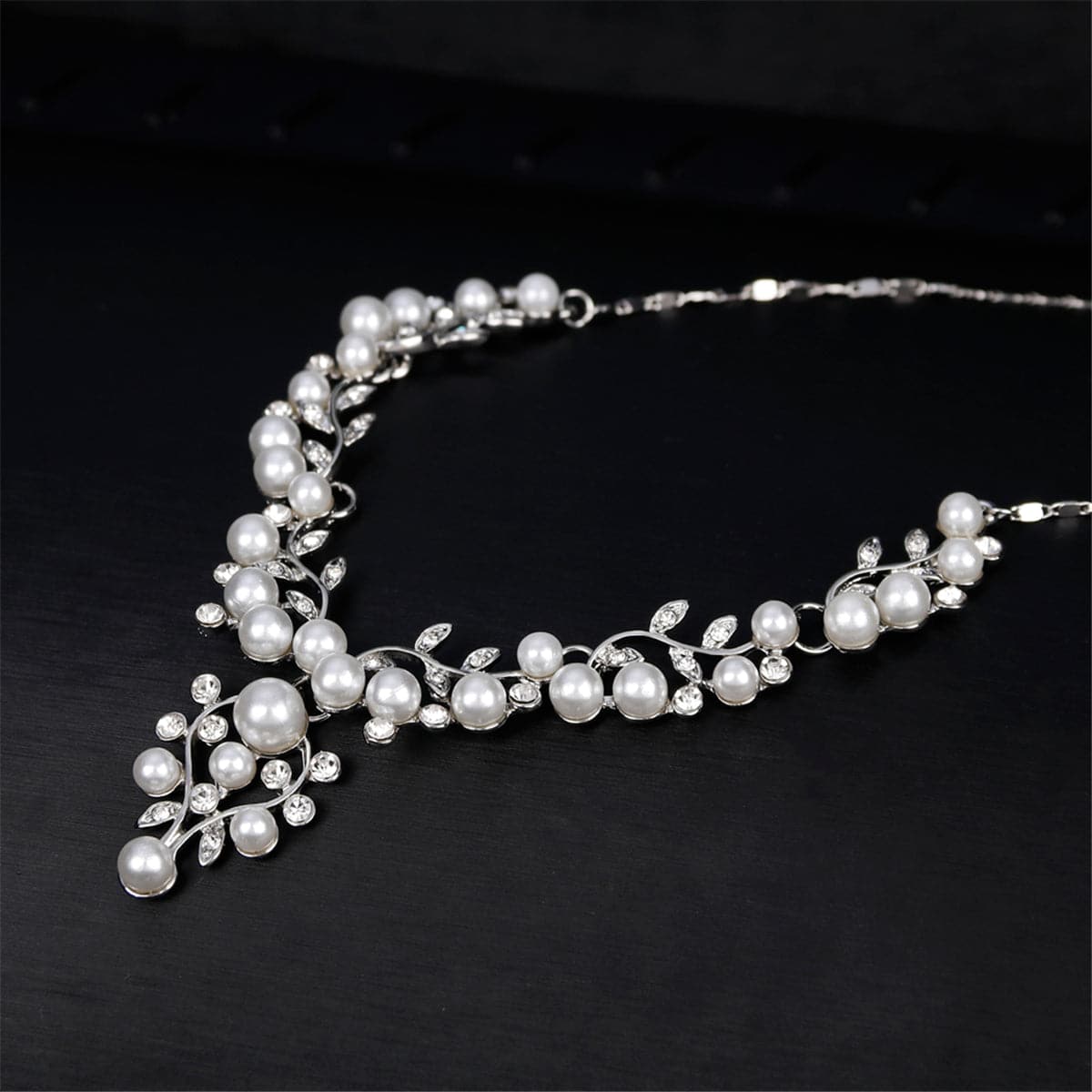 Cubic Zirconia & Pearl Cluster Rattan Drop Earrings & Statement Necklace