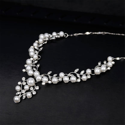Cubic Zirconia & Pearl Cluster Rattan Drop Earrings & Statement Necklace