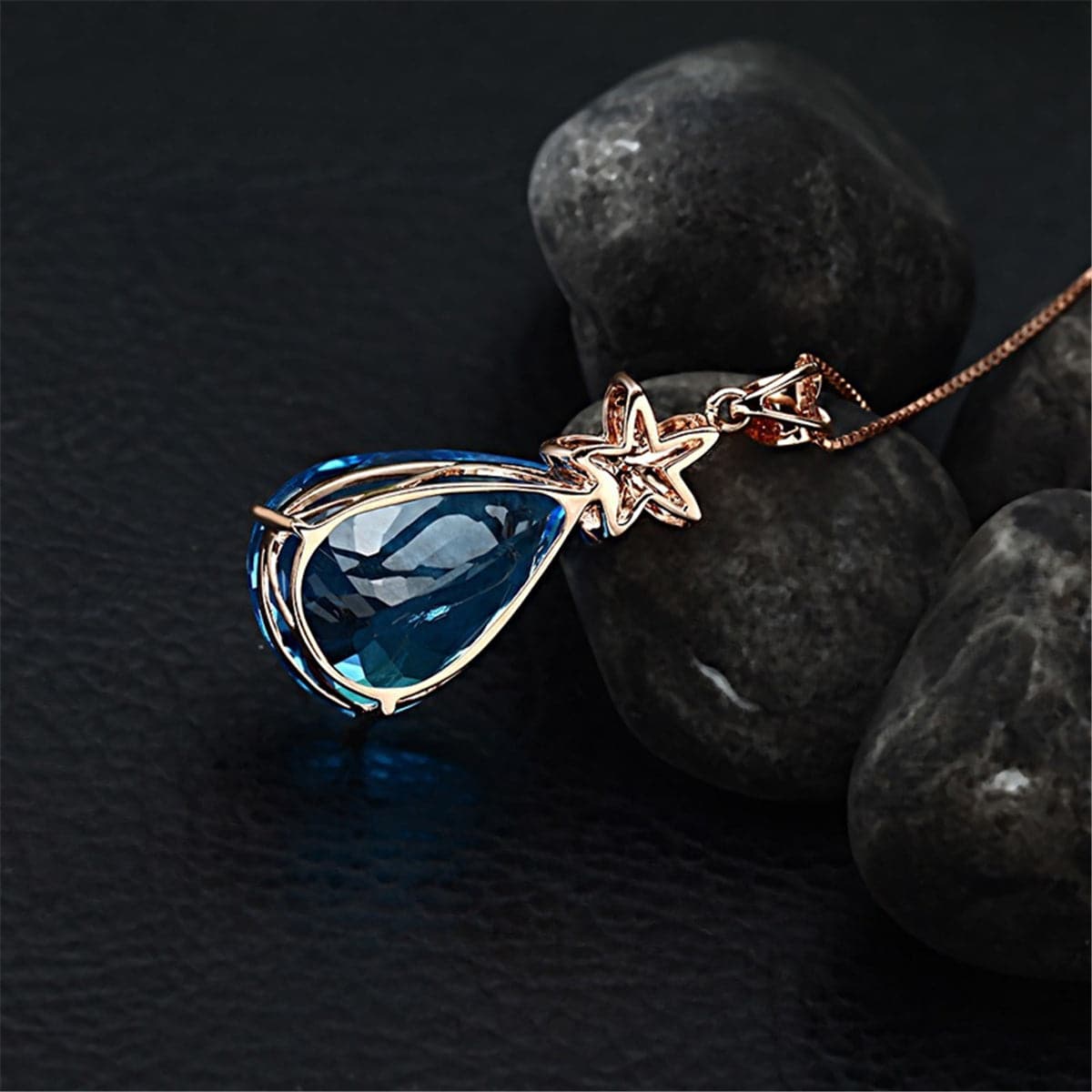 Blue Crystal & cubic zirconia Pear Cut Starfish Pendant Necklace - streetregion