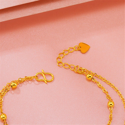 24K Gold-Plated Feather Layered Anklet, gold anklet bracelet, everyday style, detail close-up
