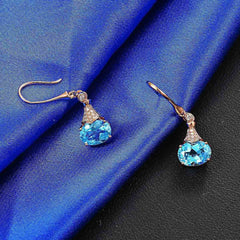 Sky Blue Crystal Oval Drop Earrings