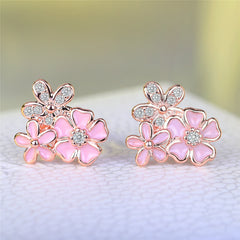 Cubic Zirconia & 18K Rose Gold-Plated Flower Stud Earrings