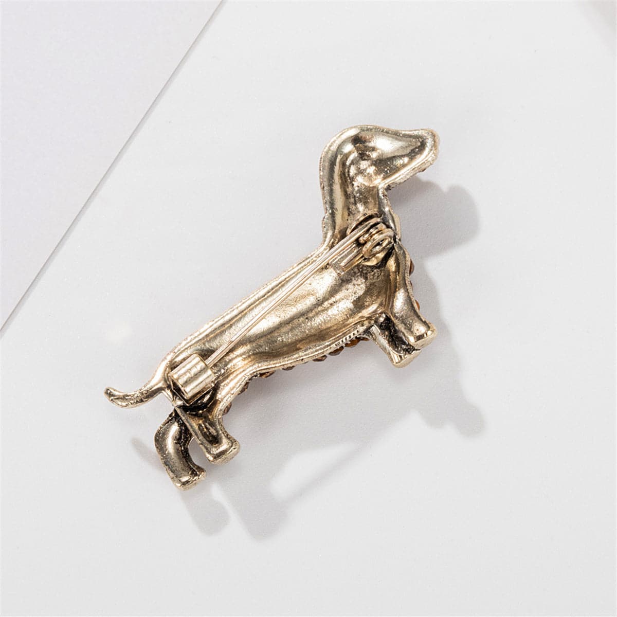 Brown cubic zirconia & Silver-Plated Dog Brooch - streetregion