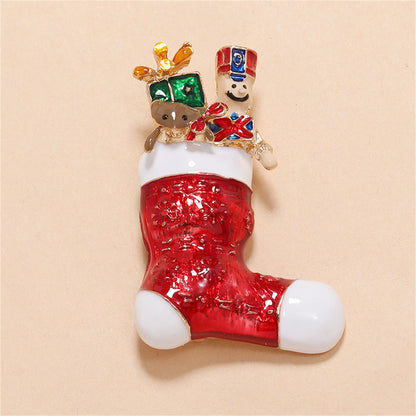 Red Enamel and 18K Gold-Plated Christmas Stocking Brooch, gold brooch pin, dainty minimalist design, lifestyle look
