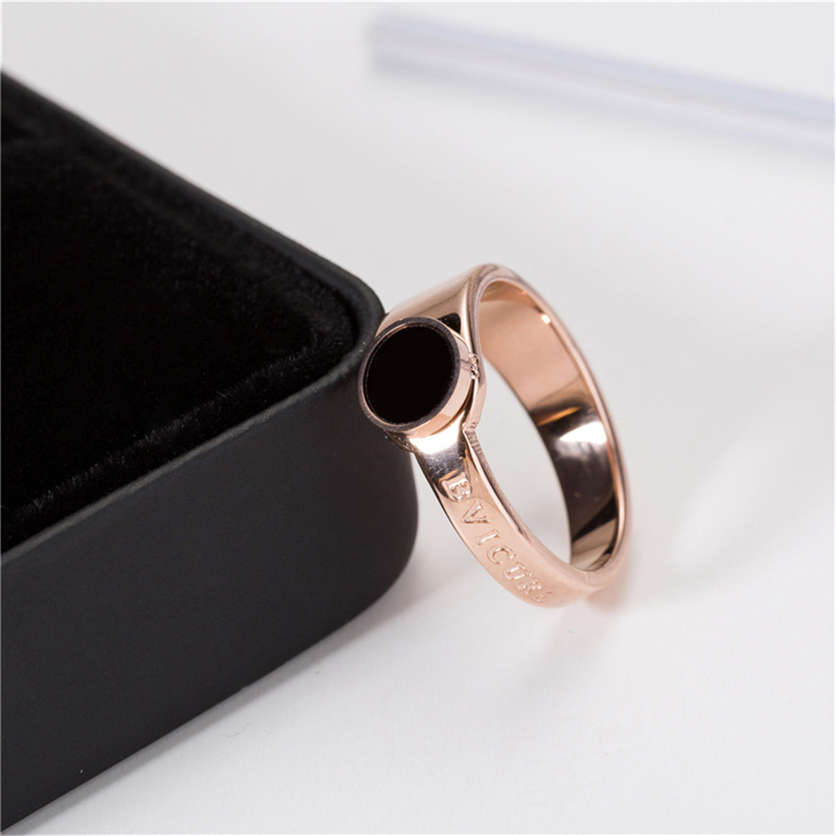 Black and 18K Rose Gold-Plated 'Bvicurl' Ring, rose gold statement rings for women, dainty minimalist design, side view