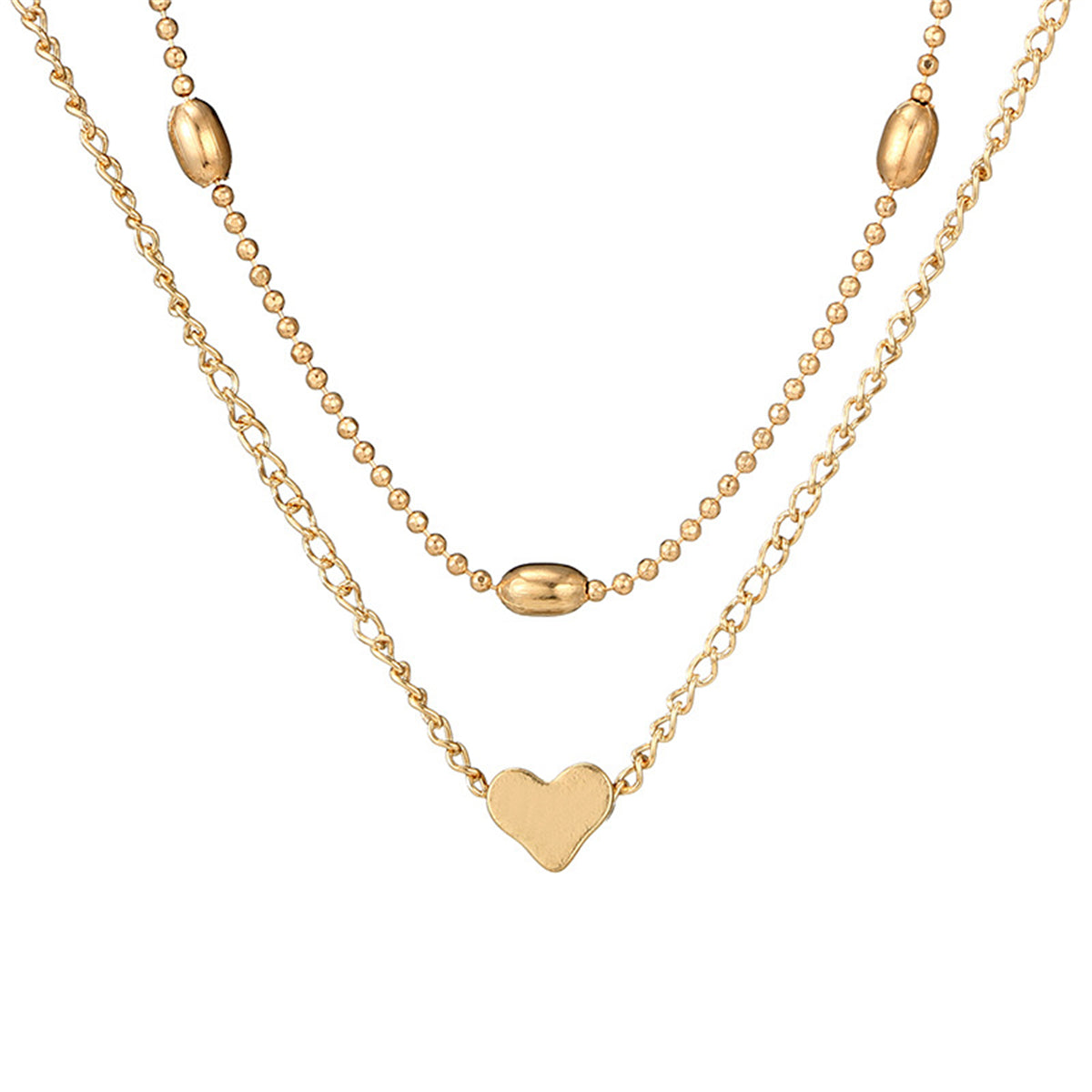18K Gold-Plated Heart Ball Chain Layered Pendant Necklace, gold pendant necklace for women, detail close-up