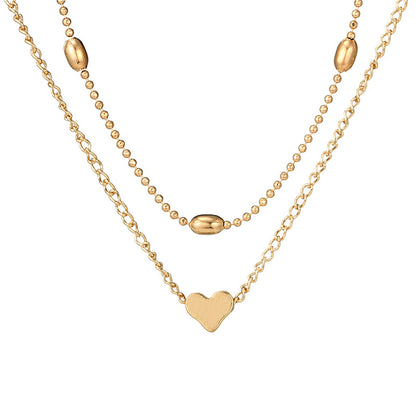 18K Gold-Plated Heart Ball Chain Layered Pendant Necklace, gold pendant necklace for women, detail close-up
