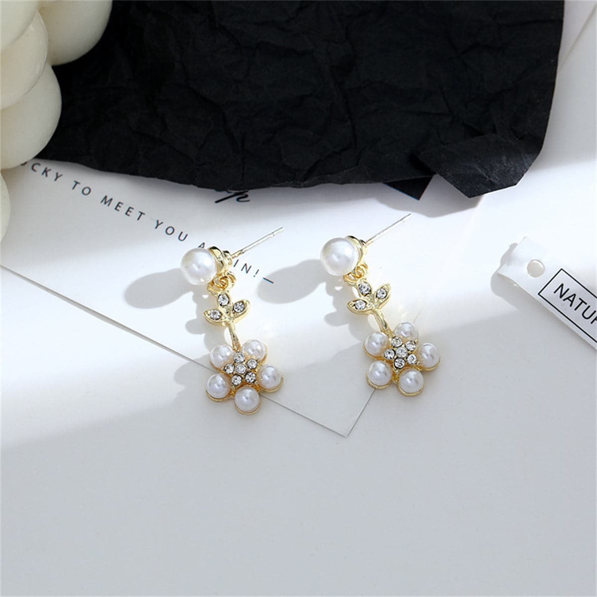Pearl & Cubic Zirconia 18K Gold-Plated Floral Drop Earrings
