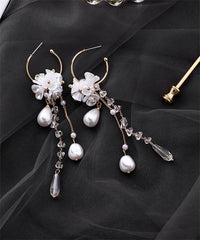 Pearl & Crystal 18K Gold-Plated Floral Tassel Drop Earrings