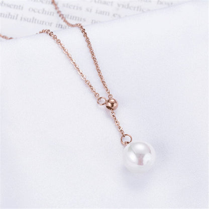 Pearl and 18K Rose Gold-Plated Lariat Necklace, rose gold pendant necklace for women, elegant gift for her, side view