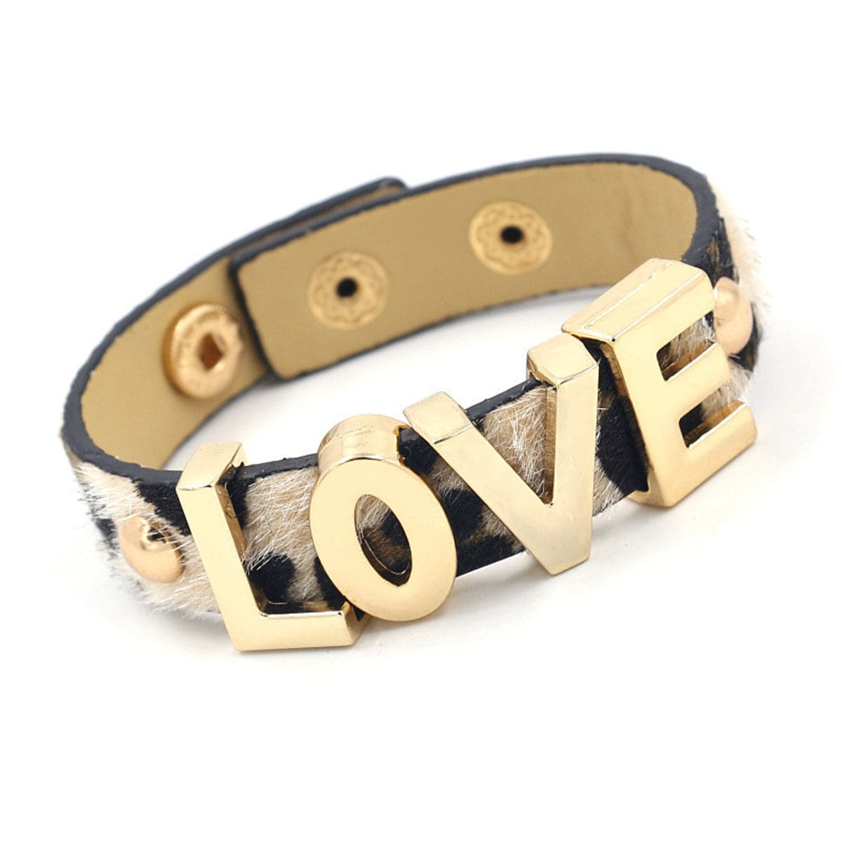 Light Coffee Polyurethane & 18K Gold-Plated Leopard 'Love' Bracelet