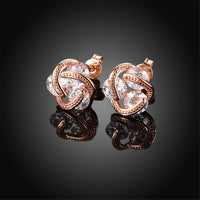 Cubic Zirconia & Rose Goldtone Tri-Stone Stud Earrings - streetregion