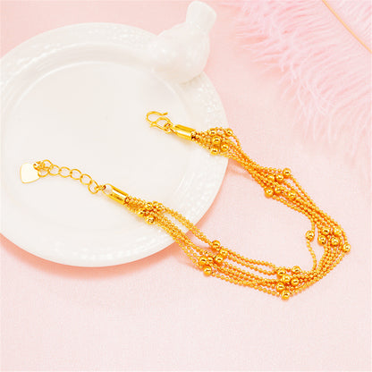 24K Gold-Plated Round Bead Layered Station Bracelet, gold bracelet for women, elegant gift for her, front view