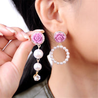 Cubic Zirconia & Pearl Flower Drop Earring