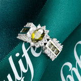 Green Crystal & Cubic Zirconia Ring