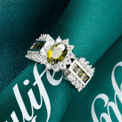 Green Crystal & Cubic Zirconia Ring