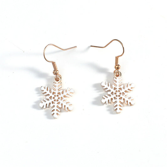 White Enamel and 18K Gold-Plated Openwork Snowflake Drop Earrings, gold drop earrings for women, front view