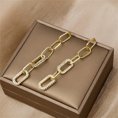Cubic Zirconia & 18K Gold-Plated Interlocked Open Oval Drop Earrings