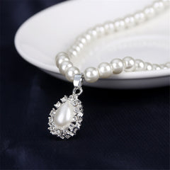Pearl & Cubic Zirconia Teardrop Pendant Necklace Set