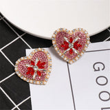 Red Crystal & Cubic Zirconia Heart Stud Earrings