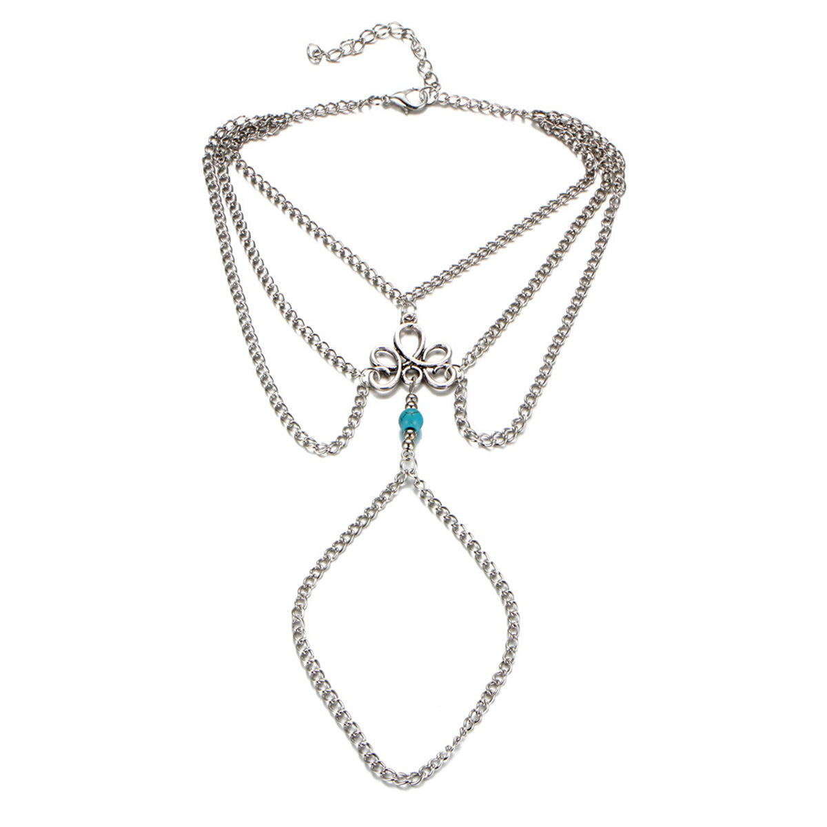 Teal Resin & Silver-Plated Ankle-To-Toe-Ring Anklet