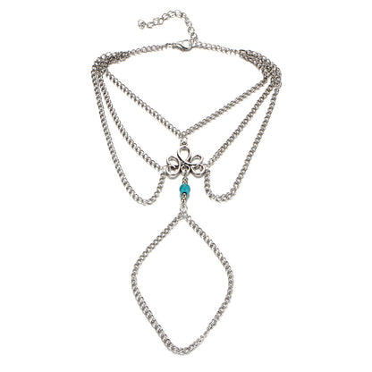 Teal Resin and Silver-Plated Ankle-To-Toe-Ring Anklet, silver anklet bracelet, dainty minimalist design, lifestyle look