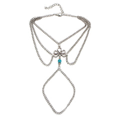 Teal Resin & Silver-Plated Ankle-To-Toe-Ring Anklet