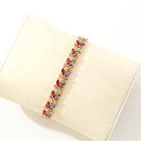 Jewel-Tone Cubic Zirconia & 18k Rose Gold-Plated Floral Bracelet - streetregion