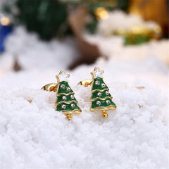 Cubic Zirconia & Enamel 18K Gold-Plated Christmas Tree Stud Earrings