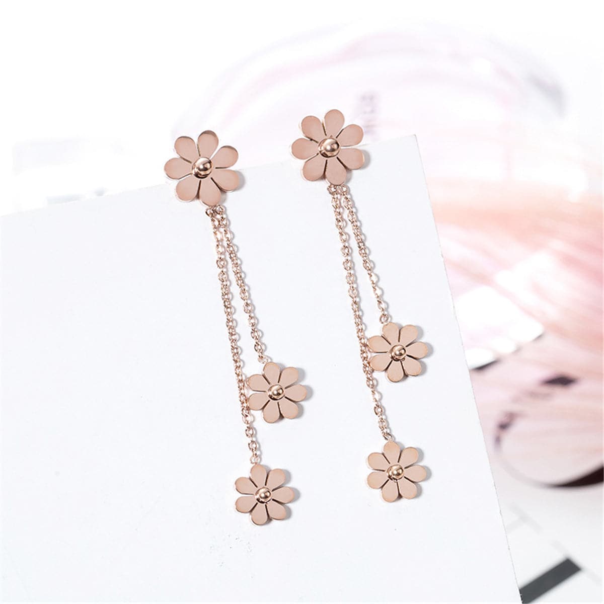 18K Rose Gold-Plated Triple Flower Drop Earring