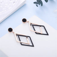 Black & 18k Rose Gold-Plated Rhombus Drop Earrings