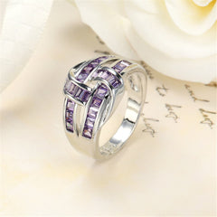 Purple Crystal & Silver-Plated Knot Ring