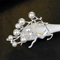 Cubic Zirconia & Pearl Dashing Reindeer Brooch