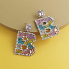 Blue & Pink Crystal & Cubic Zirconia 'B' Drop Earrings