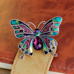 Pink & Teal Cubic Zirconia & Crystal Butterfly Brooch