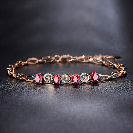 Red Crystal and Cubic Zirconia Station Bracelet, bracelet for women, everyday style, front view