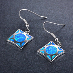 Blue Opal & Silvertone Cube Drop Earrings - streetregion