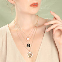 Imitation Pearl & Cubic Zirconia Three-Layer Pendant Necklace