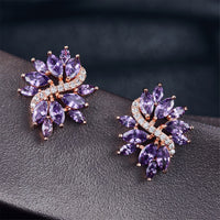 Purple Crystal & Cubic Zirconia Flower Stud Earrings