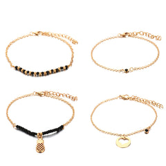 Black Cubic Zirconia & Acrylic 18K Gold-Plated Pineapple Charm Anklet Set
