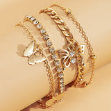 Cubic Zirconia & 18K Gold-Plated Butterfly Charm Anklet Set