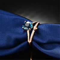 Blue Cubic Zirconia & Crystal Two-Row Round Ring
