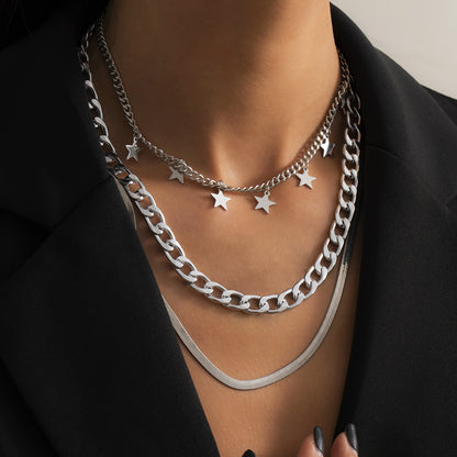 Silver-Plated Star Station Choker Necklace Set, jewelry gift sets for women, botanical inspired, side view