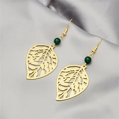 Dark Green Acrylic & 18K Gold-Plated Openwork Leaf Drop Earrings