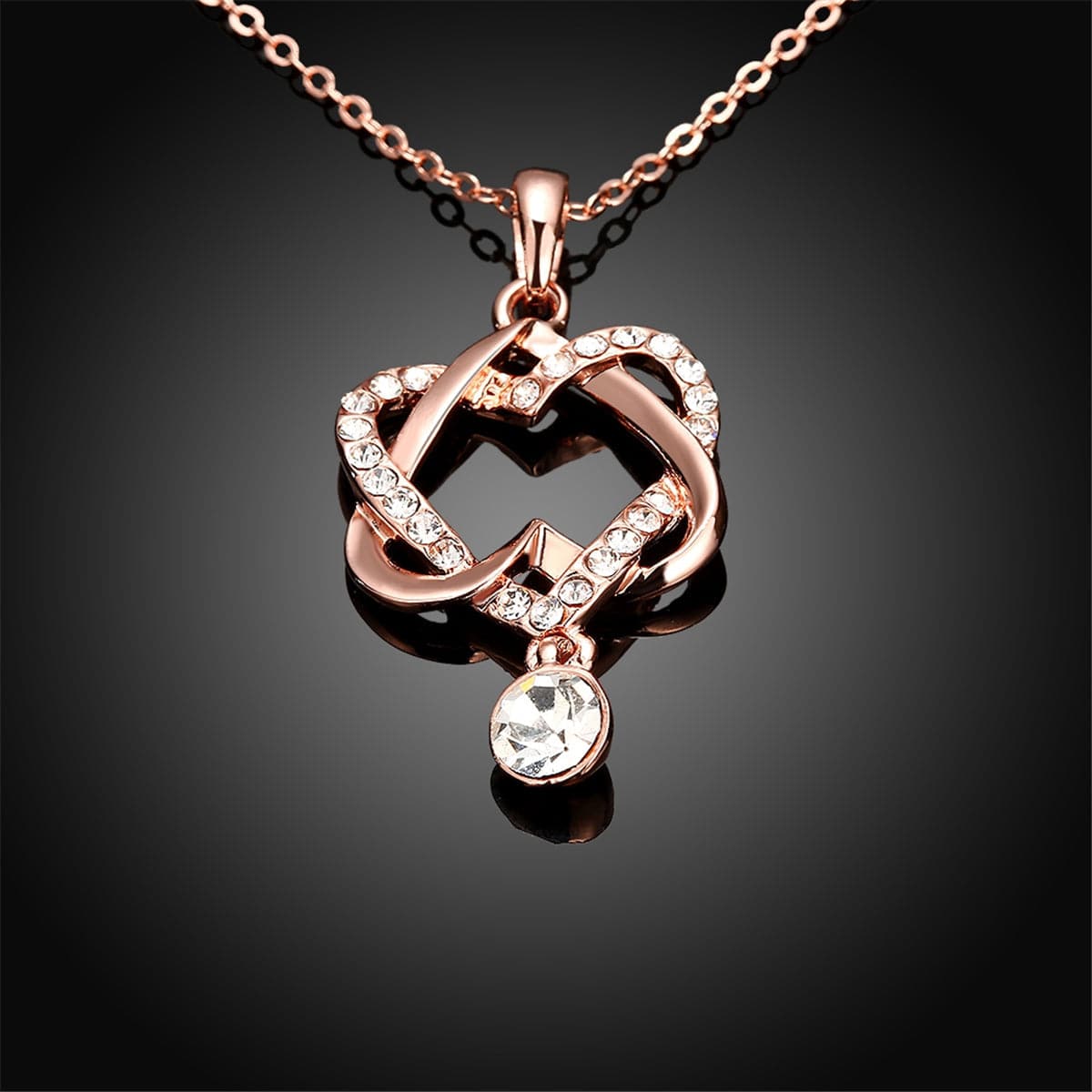 Cubic Zirconia & Rose Goldtone Crisscross-Heart Pendant Necklace - streetregion