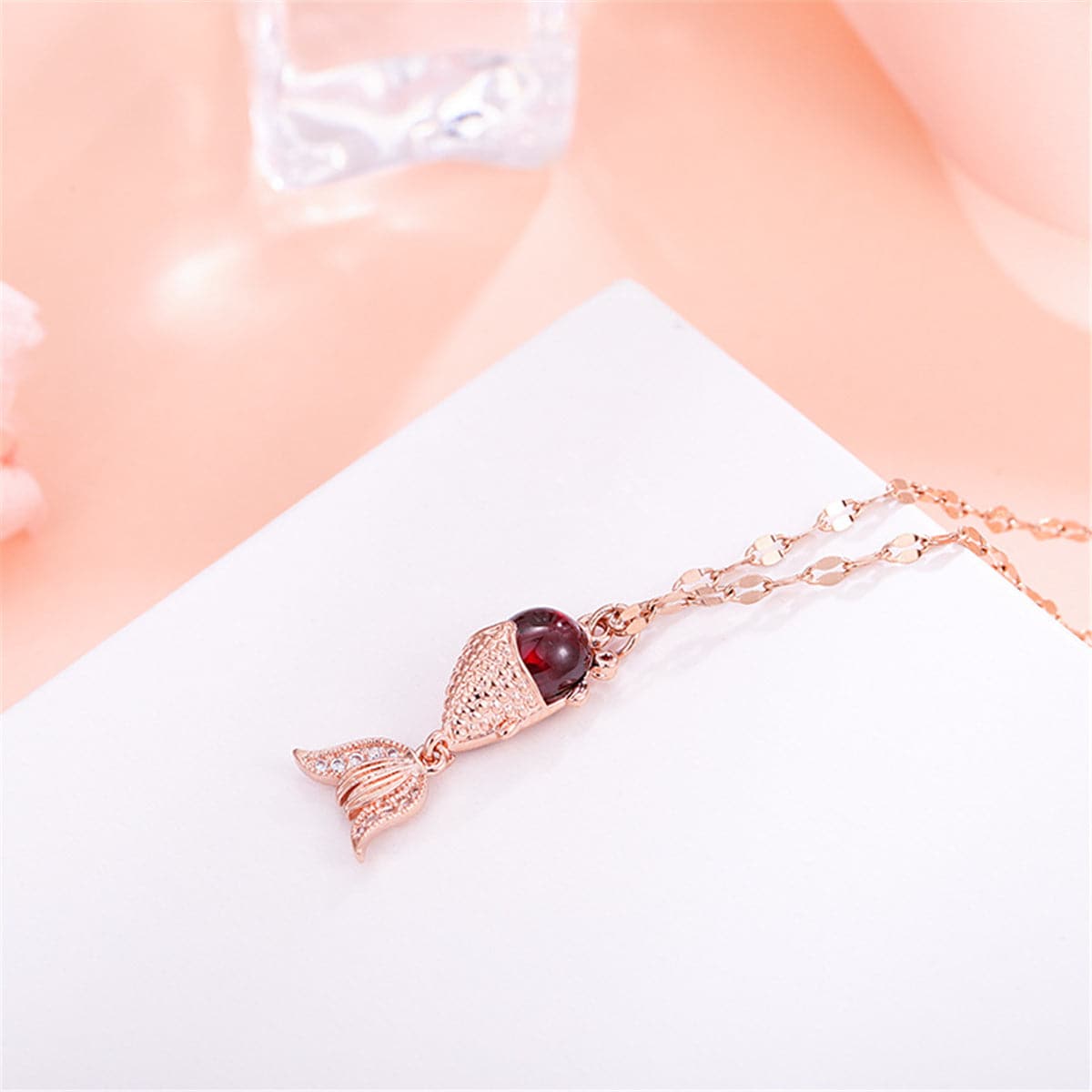 Red Crystal & 18K Rose Gold-Plated Fish Pendant Necklace