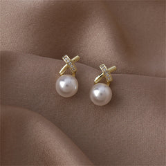 Pearl & Cubic Zirconia Pavé Crisscross Stud Earrings