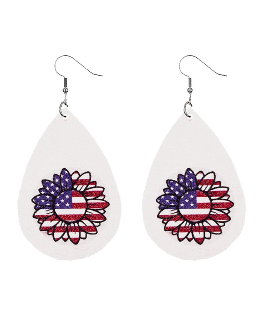 White & Red Polystyrene Stars & Stripes Sunflower Drop Earrings
