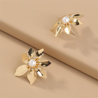 Pearl & Acrylic 18k Gold-Plated Flower Stud Earrings