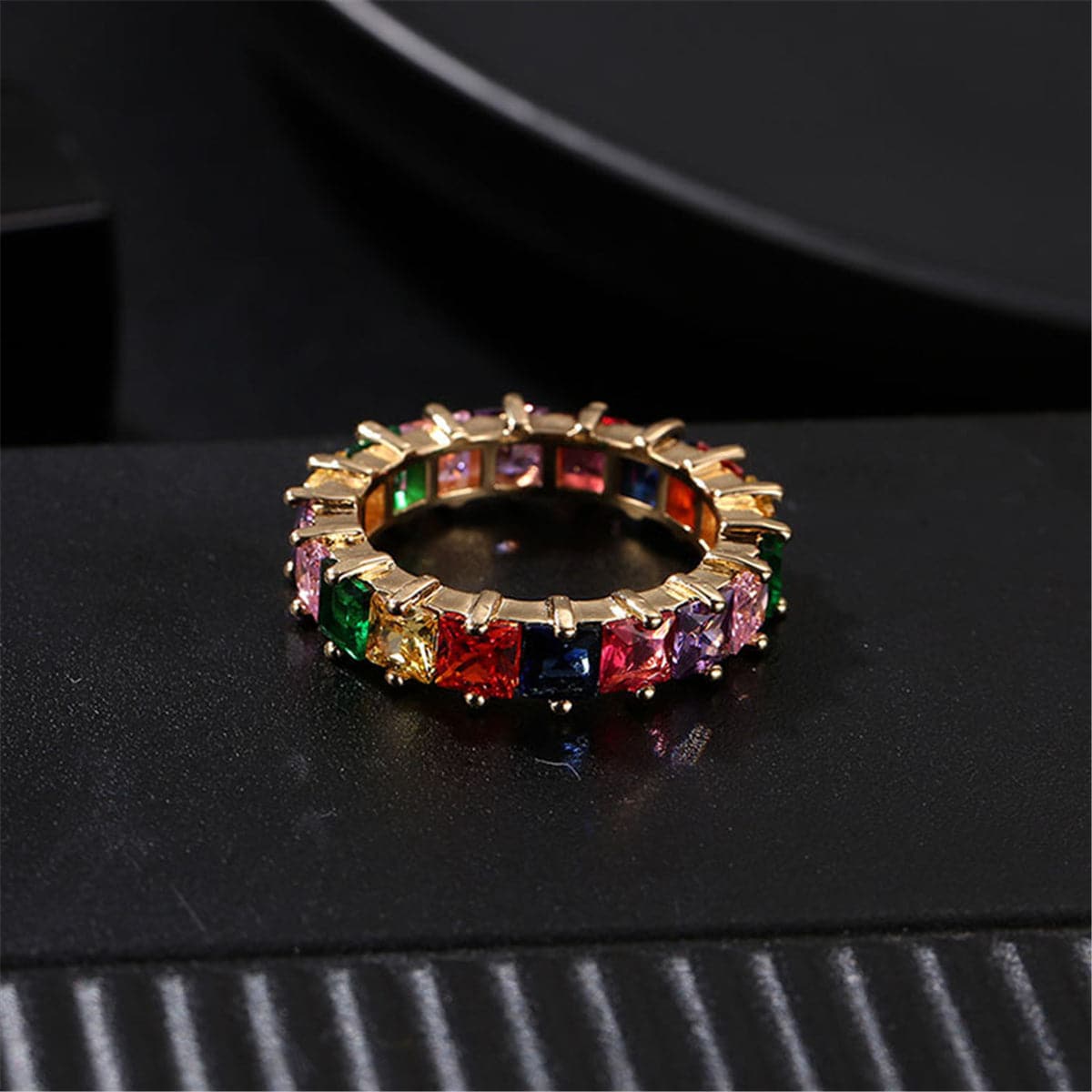 Rainbow Crystal & Cubic Zirconia Princess Band Ring